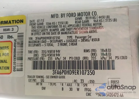 2014 Ford Fusion Se z USA, uszkodzony, nr VIN 3FA6P0HD9ER107350